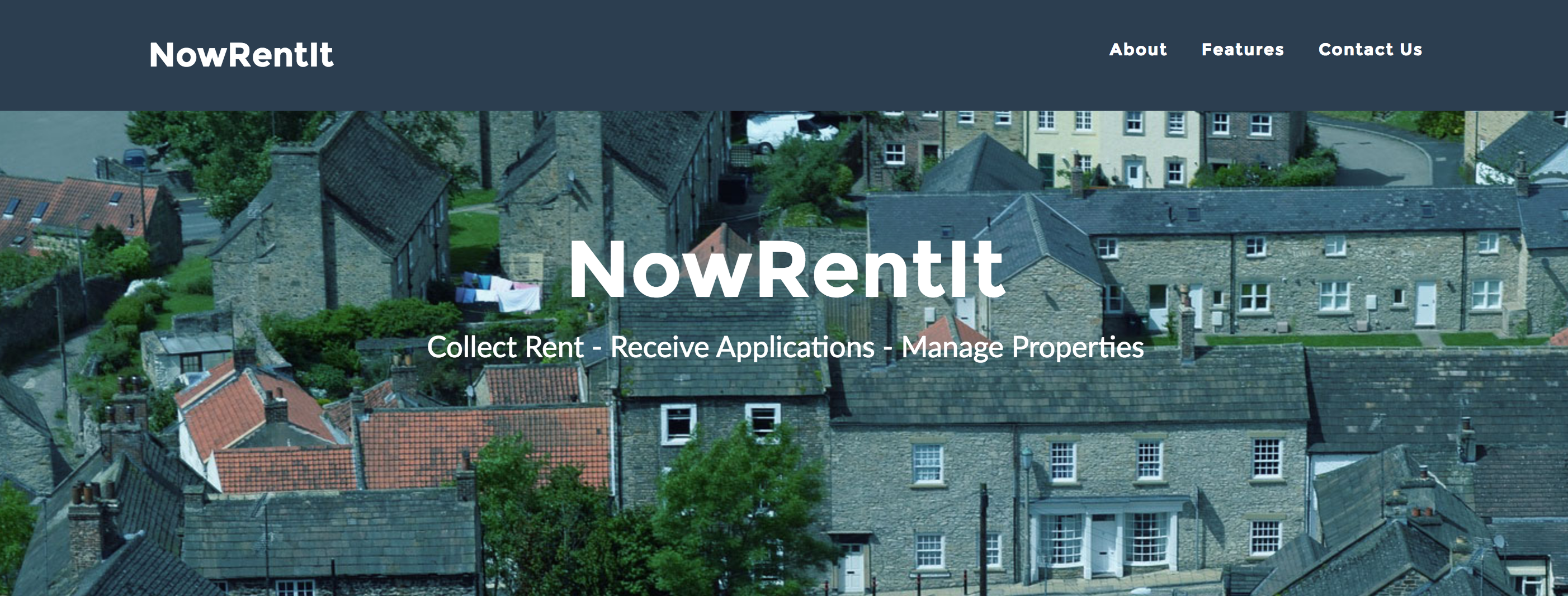 NowRentIt homepage design: collect rent, receive applications, manage properties