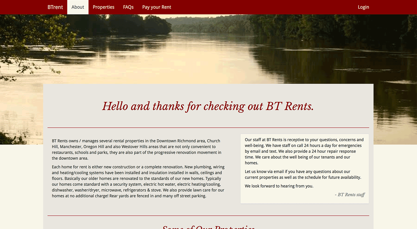 btrent.com homepage design